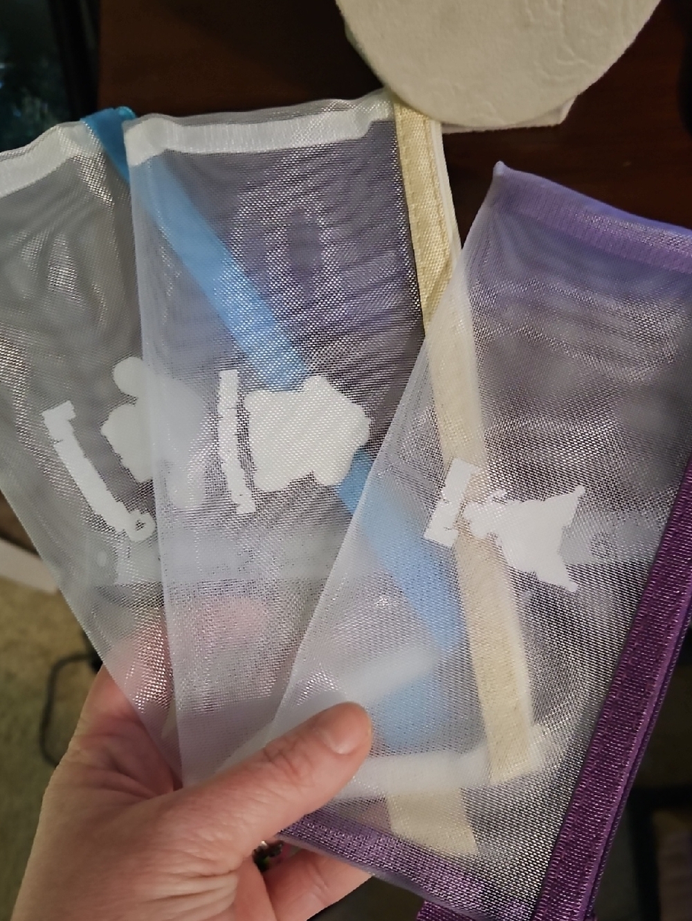 Sanrio Mesh Pouch Set with Purple, Cream, and Bright Blue Trim - Picture 5 of 5